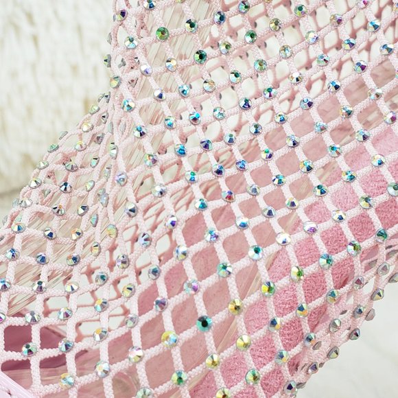 Baby Pink Stretch Rhinestone Mesh High Heel Platform Shoes 765 Adore RM - Picture 9 of 15